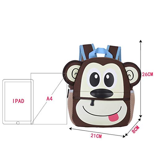 BAIGIO Mochila Infantil Kindergarten,Pequeñas Mochilas Bolsas Escolares de Dibujos Animados Animales para Niñas Primaria Linda Bolso Bebe Guarderia Preescolar para 2-7 Años (Mono, 21 * 8 * 26cm)