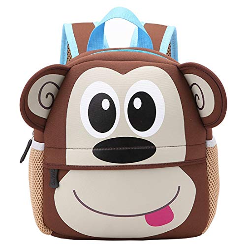 BAIGIO Mochila Infantil Kindergarten,Pequeñas Mochilas Bolsas Escolares de Dibujos Animados Animales para Niñas Primaria Linda Bolso Bebe Guarderia Preescolar para 2-7 Años (Mono, 21 * 8 * 26cm)