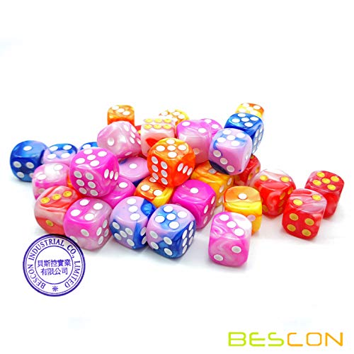 Bescon 12mm 6 Sided Dice 36 in Cube, 12mm Six Sided Die (36) Block of Dice, Gemini Effect in All Assorted Flower Colors