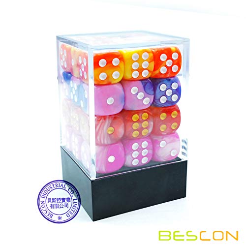 Bescon 12mm 6 Sided Dice 36 in Cube, 12mm Six Sided Die (36) Block of Dice, Gemini Effect in All Assorted Flower Colors