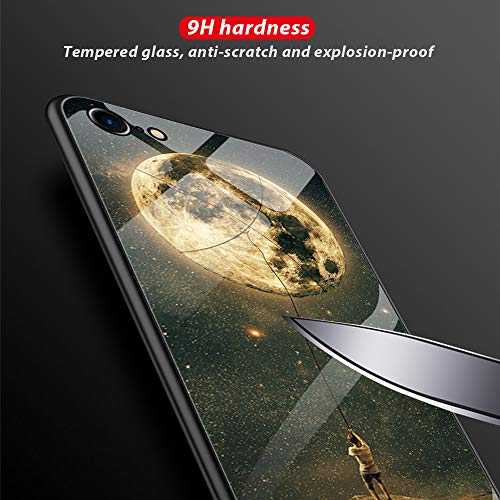 Caler Cubierta Trasera de Vidrio Templado, Funda Reemplazo para iPhone 6 Plus／6S Plus Borde de Estuche Silicona Suave y Marmol Cristal Anti-Golpes Anti-Arañazos Protección Cover Caso(Luna)