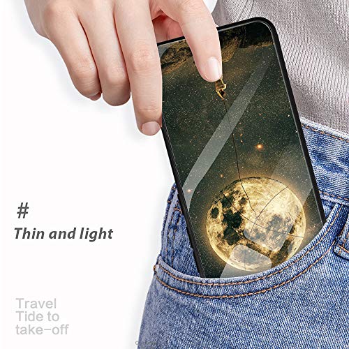 Caler Cubierta Trasera de Vidrio Templado, Funda Reemplazo para iPhone 6 Plus／6S Plus Borde de Estuche Silicona Suave y Marmol Cristal Anti-Golpes Anti-Arañazos Protección Cover Caso(Luna)