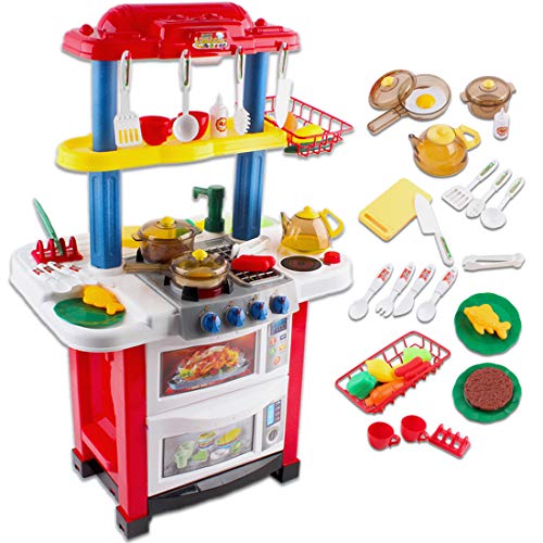 deAO Cocina de Juguete Happy Little Chef Cocinita con Luces, Sonidos, Funciones de Agua Real y Accesorios Incluidos