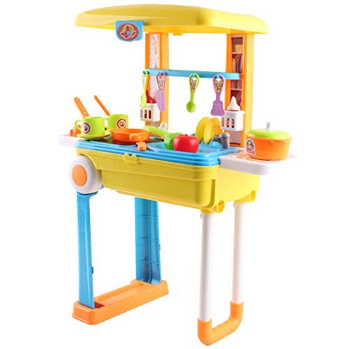 deAO Pequeño Chef Set de Cocinita Plegable en Maleta Convertible Maletín de Juegos con Accesorios, Luces, Sonidos (Azul) , color/modelo surtido