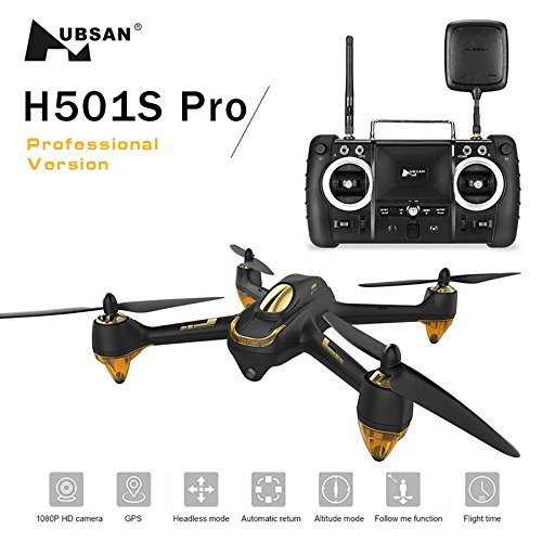 Hubsan H501s x4 Pro 5.8G FPV Cuadricoptero 10 Plus Canales sin Cabeza GPS RTF Dron con cámara de 3M píxeles (Negro)