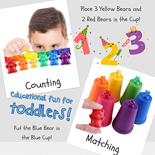 MYCeator - Juego de 71 piezas de osos de conteo de arcoíris con tazas de clasificación y pinzas a juego - Juego de juego de colores de Montessori Rainbow - Juguetes educativos para niños pequeños