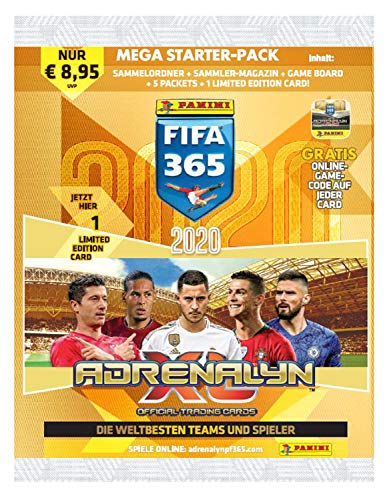 Panini- Adrenalyn XL FIFA 365, Temporada 2019/2020, Set de iniciación con Carpeta, Revista Coleccionable, Campo de Juego, 30 Cartas y una Tarjeta Limitada, Color carbón (4408954)