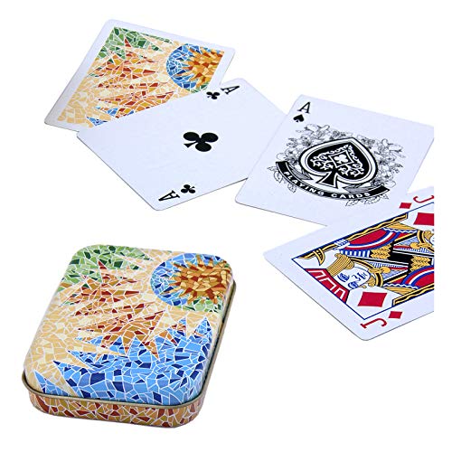 PracticDomus Set de 2 Barajas de Cartas de Póker en Estuche Metálico, Diseño de Giordano di Ponzano. Colección Gaudi