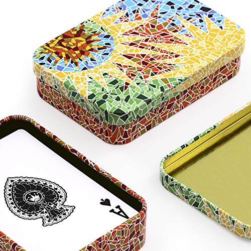 PracticDomus Set de 2 Barajas de Cartas de Póker en Estuche Metálico, Diseño de Giordano di Ponzano. Colección Gaudi