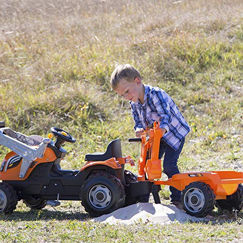 Smoby 710110 Builder Max Tractor a pedales con pala, excavadora y remolque, Negro/Gris/Naranja