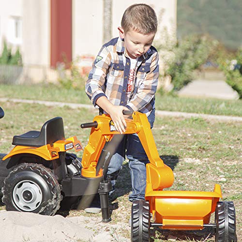 Smoby 710110 Builder Max Tractor a pedales con pala, excavadora y remolque, Negro/Gris/Naranja