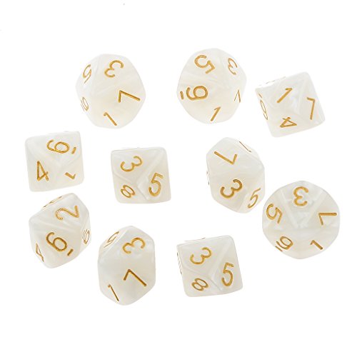 10pcs Juegos de Mesa Dados de Diez Caras 0~9 D & D TRPG - Blanco