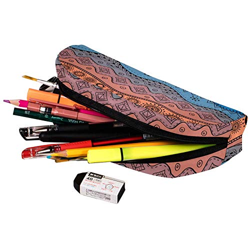 ANINILY Estuche de viaje con patrón etno africano tribal de fondo y lápiz gráfico de barco, estuche cosmético y bolsa de viaje, bolsa de papelería, regalo de cumpleaños escolar