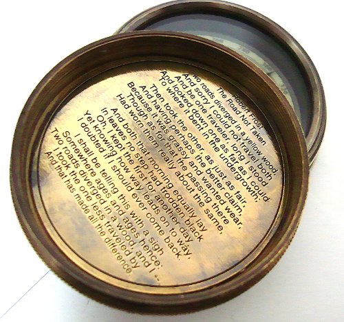 Antique Brass Poem Compass With Leather Case