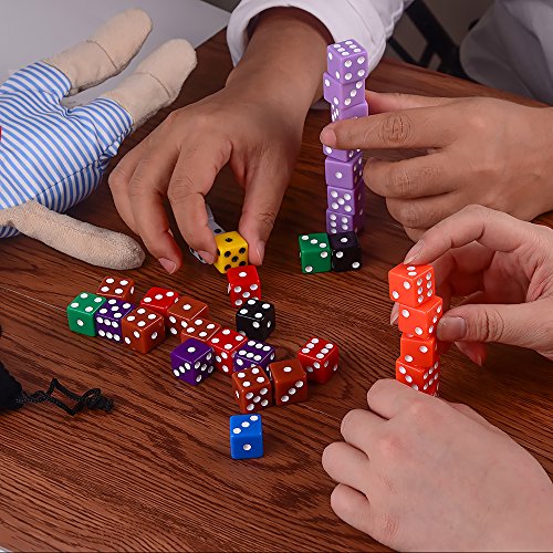 AUSTOR 100 piezas, juego de dados, 10 colores Square Corner dados con Free bolsa de almacenamiento, jugar juegos como Tenzi, Farkle, Yahtzee, Bunco o la enseñanza de las matemáticas