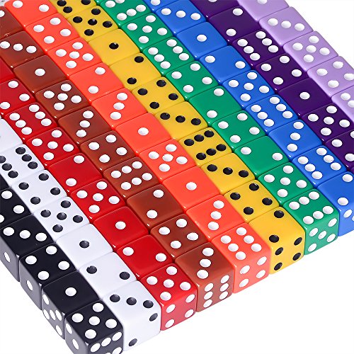 AUSTOR 100 piezas, juego de dados, 10 colores Square Corner dados con Free bolsa de almacenamiento, jugar juegos como Tenzi, Farkle, Yahtzee, Bunco o la enseñanza de las matemáticas