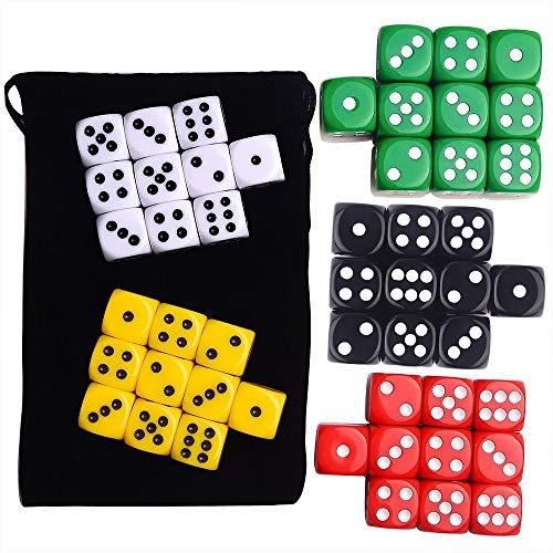 AUSTOR 50 piezas 6 - sided dice set, 5 x 10 colores diferentes 16mm acrílico dados con Free Velvet bolsas para Tenzi, Farkle, Yahtzee, Bunco o la enseñanza de las matemáticas