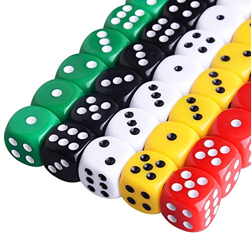 AUSTOR 50 piezas 6 - sided dice set, 5 x 10 colores diferentes 16mm acrílico dados con Free Velvet bolsas para Tenzi, Farkle, Yahtzee, Bunco o la enseñanza de las matemáticas