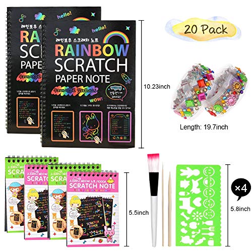 AYUQI Scratch Art Paper Notebook, dibujar niños, scratch art para niños, juego manualidades, plantillas para dibujar niños, DIY Kit con Regla de Dibujo y Plumas de Madera