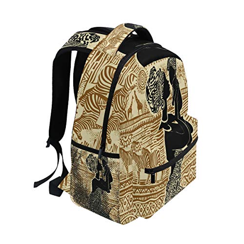 BIGJOKE Mochila, Mujer Africana, Impresión Tribal Étnica, Gran Capacidad, Casual Impreso Bolsa de Hombro Escuela Mochila de Viaje Portátil Mujer Adultos Niños Niñas