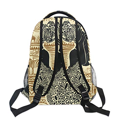 BIGJOKE Mochila, Mujer Africana, Impresión Tribal Étnica, Gran Capacidad, Casual Impreso Bolsa de Hombro Escuela Mochila de Viaje Portátil Mujer Adultos Niños Niñas