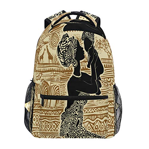 BIGJOKE Mochila, Mujer Africana, Impresión Tribal Étnica, Gran Capacidad, Casual Impreso Bolsa de Hombro Escuela Mochila de Viaje Portátil Mujer Adultos Niños Niñas