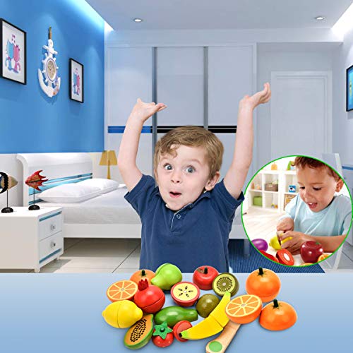 CARLORBO Juguetes de madera Juego de imaginación Comida para niños Cocina, juego de roles Juguetes educativos magnéticos de frutas y verduras para niños y niñas de más de 3 años