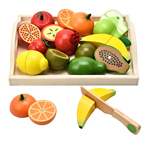 CARLORBO Juguetes de madera Juego de imaginación Comida para niños Cocina, juego de roles Juguetes educativos magnéticos de frutas y verduras para niños y niñas de más de 3 años