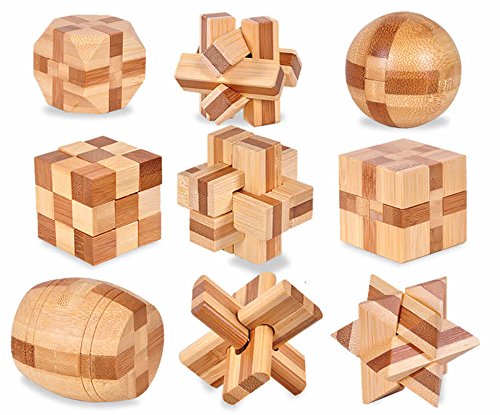 Chonor 9 Piezas Cubo Rompecabezas 3D de Madera del Enigma Educativo Juego Puzle - Clásica de Cerradura de Brain Teaser Puzzle IQ Juguetes para Niños y Adultos - Idea de Regalo y Decoración