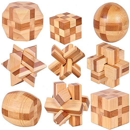 Chonor 9 Piezas Cubo Rompecabezas 3D de Madera del Enigma Educativo Juego Puzle - Clásica de Cerradura de Brain Teaser Puzzle IQ Juguetes para Niños y Adultos - Idea de Regalo y Decoración