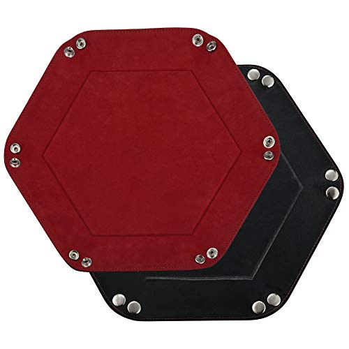 Cizen Bandeja de Dados, Tablero de Dados de Doble Cara, Caja de Almacenamiento Hexagonal de Terciopelo para RPG, DND Otros Juegos de Mesa y Almacenaje（Rojo）