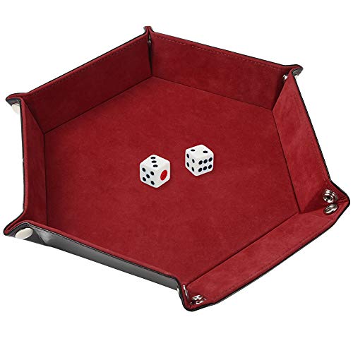 Cizen Bandeja de Dados, Tablero de Dados de Doble Cara, Caja de Almacenamiento Hexagonal de Terciopelo para RPG, DND Otros Juegos de Mesa y Almacenaje（Rojo）