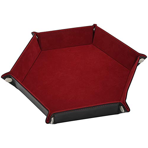 Cizen Bandeja de Dados, Tablero de Dados de Doble Cara, Caja de Almacenamiento Hexagonal de Terciopelo para RPG, DND Otros Juegos de Mesa y Almacenaje（Rojo）