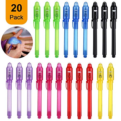 DazSpirit Bolígrafo de Tinta Invisible, 20Pcs lápiz espía Y mágico de luz UV para Mensajes Secretos y Fiestas Noticias Regalos Sencillas mágicas