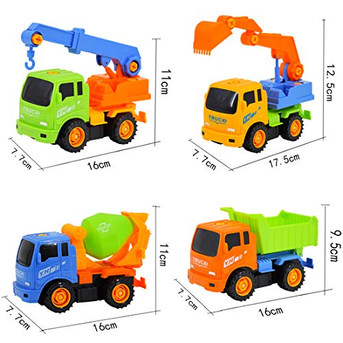 deAO Camiones de Construcción para Montar y Desmontar Conjunto de 4 Camiones - Vehículos de Montaje Incluye Camiones y Destornillador (Multicolor)