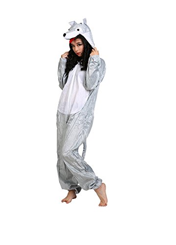 Disfraces de Animales Adultos Unisex Pijamas Traje de Disfraces Cosplay Onesies (Lobo)