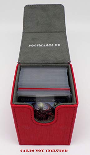 docsmagic.de Premium Magnetic Flip Box (100) Red + Deck Divider - MTG PKM YGO - Caja Roja