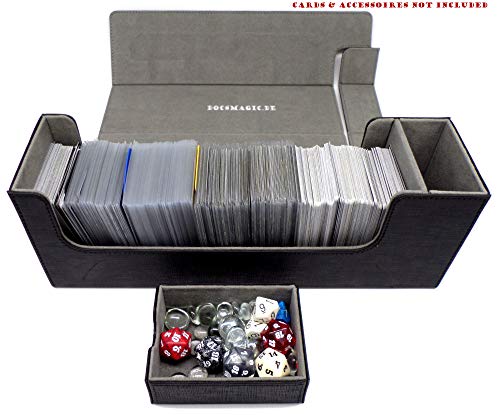 docsmagic.de Premium Magnetic Tray Long Box Black Medium - Card Deck Storage - Caja Juegos Des Cartas Negra