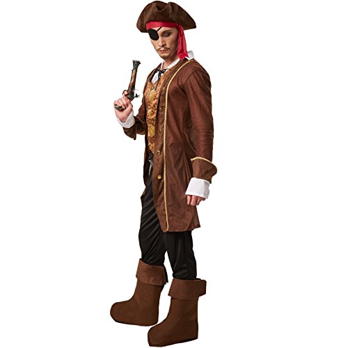 dressforfun Disfraz para hombre rey de los piratas | Abrigo con un chaleco y una camisa cosidas | Pantalón largo con cintura de goma | Incl. gorro, parche, cinturón y botines (XXL | No. 301788)