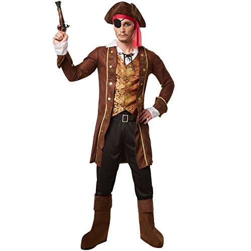 dressforfun Disfraz para hombre rey de los piratas | Abrigo con un chaleco y una camisa cosidas | Pantalón largo con cintura de goma | Incl. gorro, parche, cinturón y botines (XXL | No. 301788)