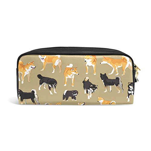 Eslifey - Estuche de piel sintética para lápices y lápices de colores japoneses Shikoku y Shiba Inu para niños, impermeable, bolsa de cosméticos para maquillaje