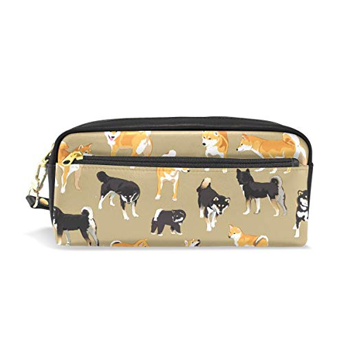 Eslifey - Estuche de piel sintética para lápices y lápices de colores japoneses Shikoku y Shiba Inu para niños, impermeable, bolsa de cosméticos para maquillaje