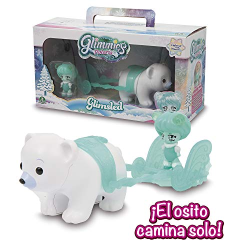 Glimmies Polaris -  Glimsled Trineo con Oso que Camina y Muñeca Glimmie Exclusiva con Luz  (Giochi Preziosi GLP04000)