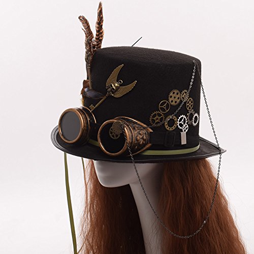 GRACEART Unisexo Steampunk Sombrero Gafas de protección Sombrero de Copa (Circunferencias de la cabeza-58cm)