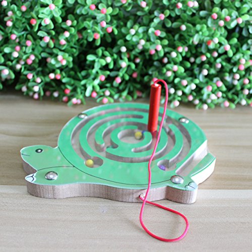 HappyToy Animal Mini Madera Varita magnética Redonda Número Laberinto Laberinto Interactivo Granos imán Laberinto a Bordo del Juego Tráfico de la Ciudad Eduactional Handcraft Toys ( Tortuga )