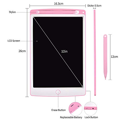 HUIXIANG Tablets de Escritura LCD a Color Tablero de Dibujo Writer 10 Pulgada Gráfica Pizarra Magica de Memo Pad Electrónico Escritura Digital Niños Juguetes 3+, 6 a 12 Años Niña (Rosa)