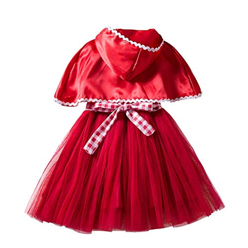 IBTOM CASTLE Disfraz de Caperucita Roja Traje del Vestido Niña Bebé Ropa Recien Nacido con Capa Vestido Infantil Deluxe Princesa de Niñas para Fiesta Carnaval Cumpleaños Cosplay Rojo 3-4 Años