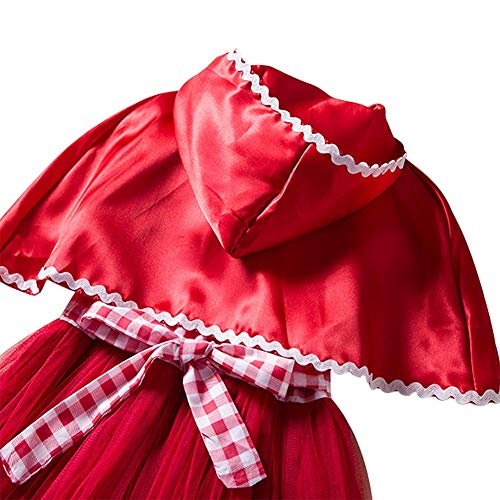 IBTOM CASTLE Disfraz de Caperucita Roja Traje del Vestido Niña Bebé Ropa Recien Nacido con Capa Vestido Infantil Deluxe Princesa de Niñas para Fiesta Carnaval Cumpleaños Cosplay Rojo 3-4 Años