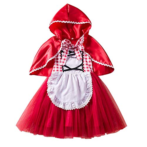 IBTOM CASTLE Disfraz de Caperucita Roja Traje del Vestido Niña Bebé Ropa Recien Nacido con Capa Vestido Infantil Deluxe Princesa de Niñas para Fiesta Carnaval Cumpleaños Cosplay Rojo 3-4 Años