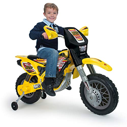 INJUSA Moto Cross Thunder MAX VX de 12V con Ruedines, Color Amarillo y Negro (6811)